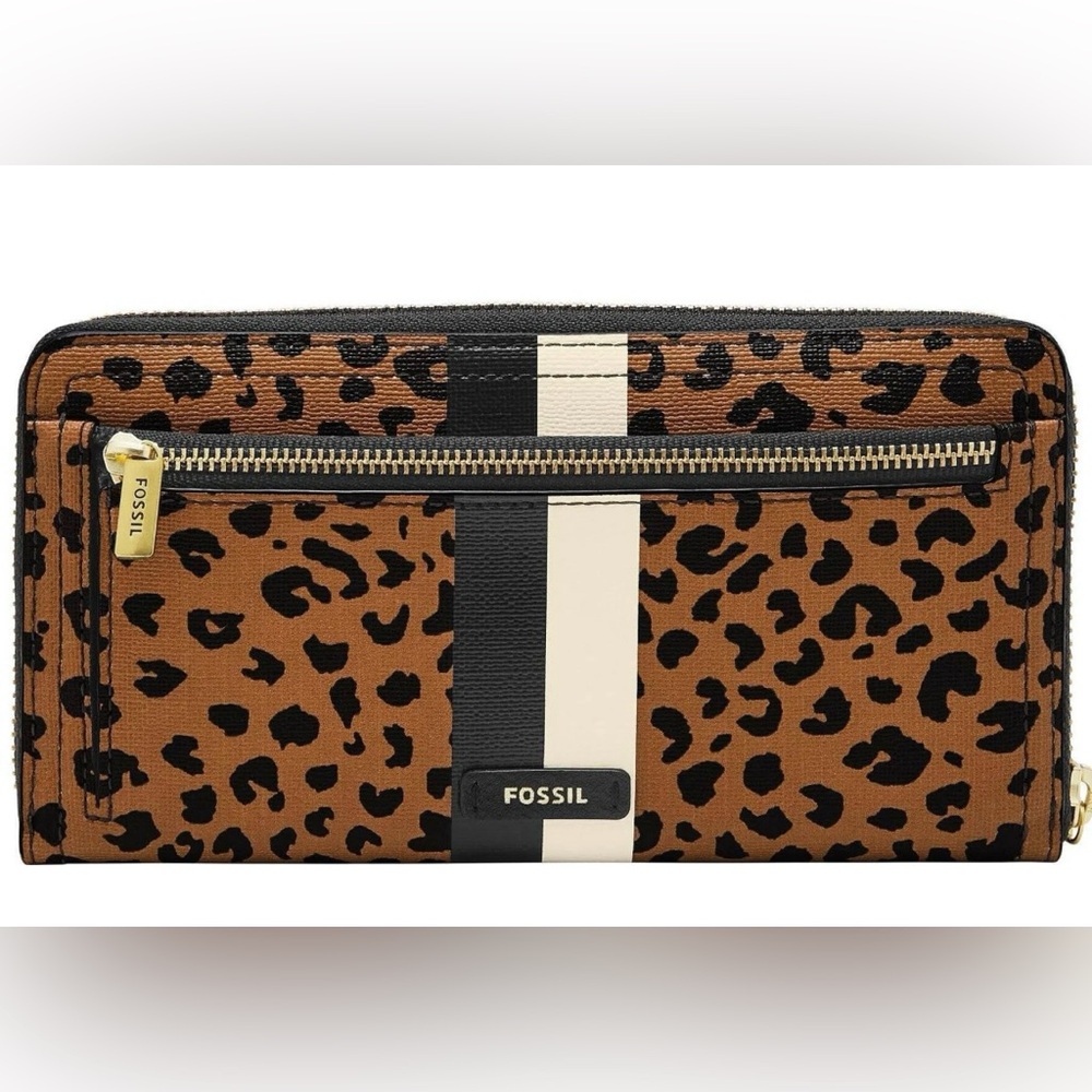 Fossil Logan Cheetah Print Zip Around Wristlet Wa… - image 2